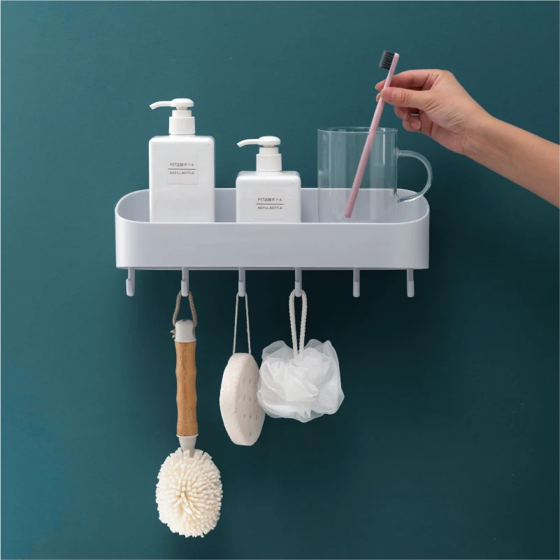 

Space Saving Super Adhesive Multifunctional Shower Bathroom Storage Shelf with hook bathroom organizer