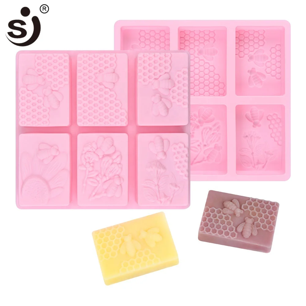 

SJ honey bee silicone soap mold diy handmade craft 3d rectangular oval 6 forms soap molds for soap making