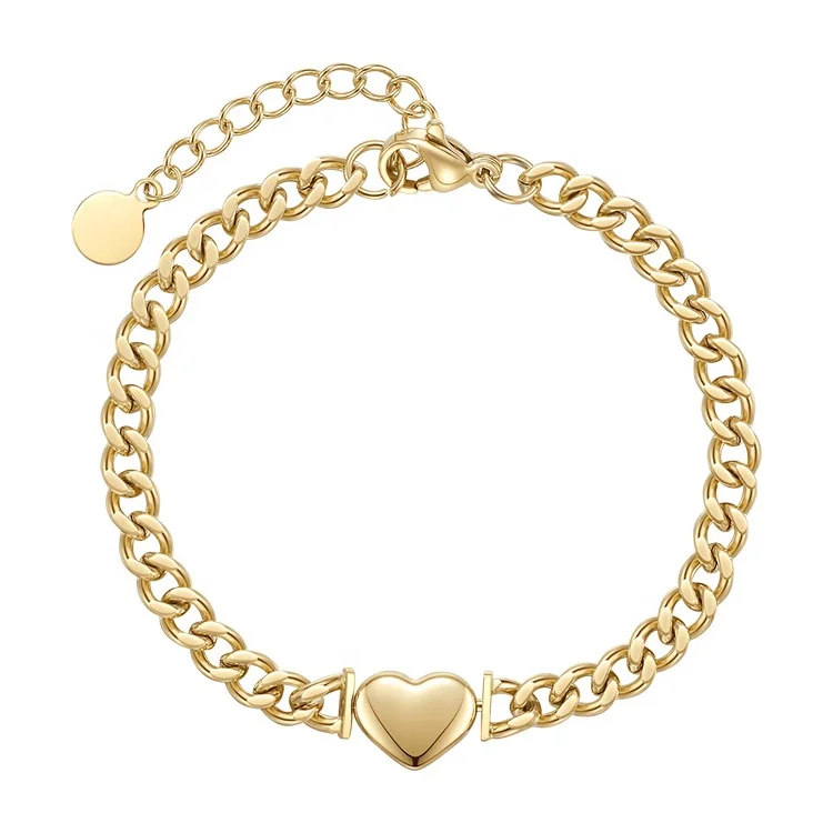 Latest High Quality 18K Gold Plated Stainless Steel Jewelry Chain Heart Charm Accessories Bracelet B212267