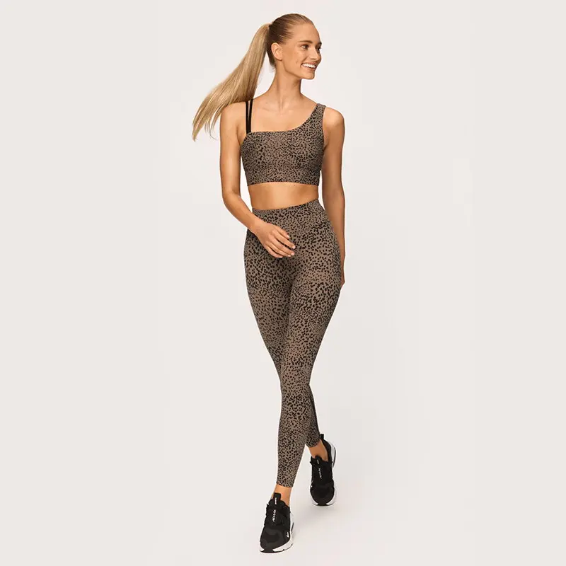 

Shockproof Running Diagonal Shoulder Bra Trousers Sports Fitness Yoga Women Two Pieces Suit, As picture