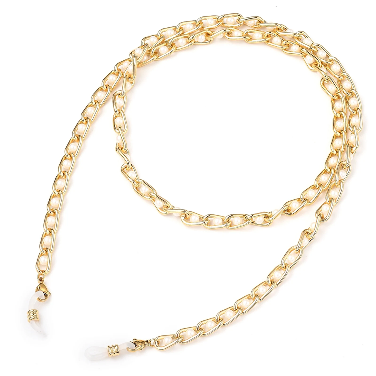 

PandaHall Aluminium Curb Chains ABS Plastic Imitate Pearl Eyeglasses Chains, Gold