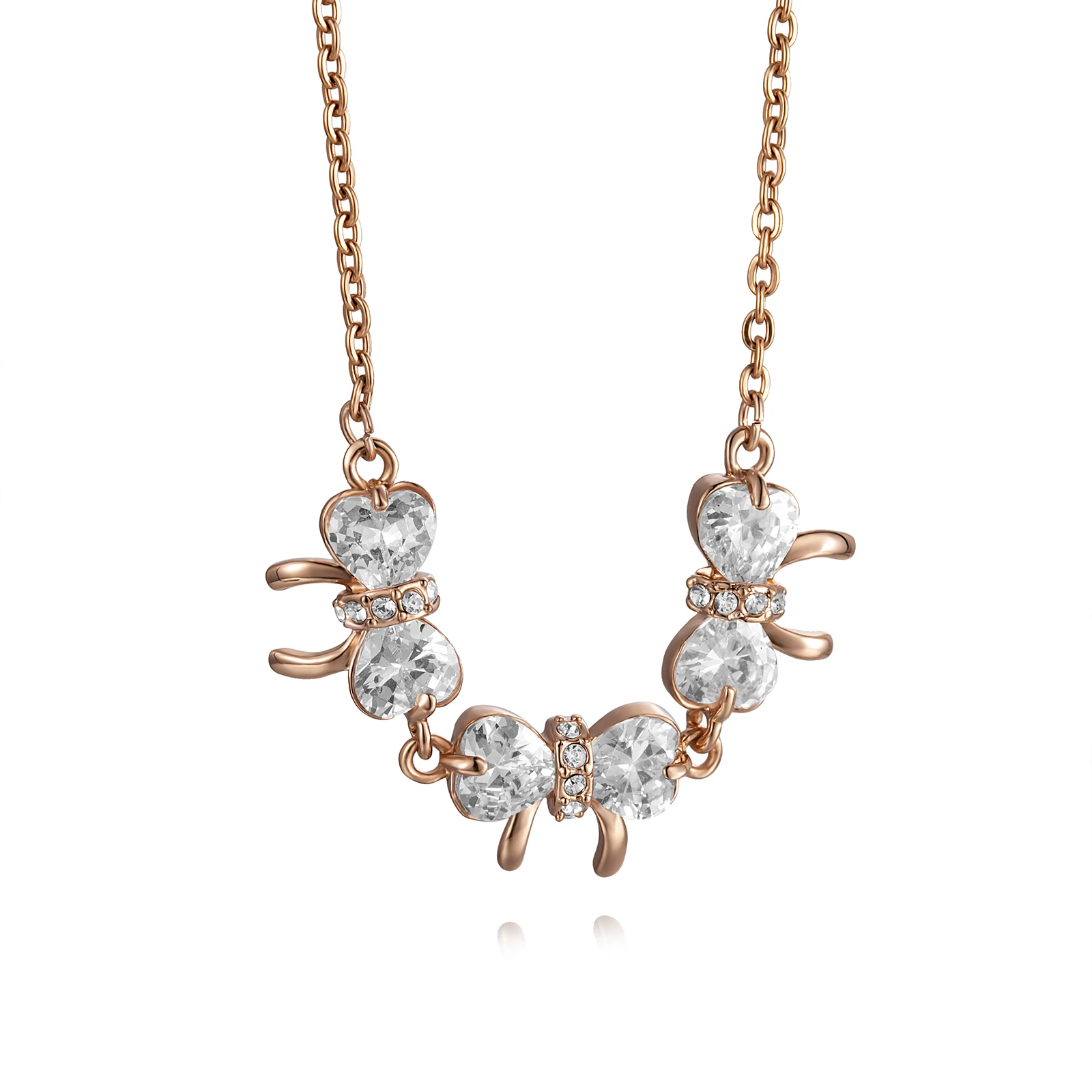 

2020 Fashion Korean Bow Knot cz Diamond Pendant Necklace Gold Stainless Steel Ladies Necklace