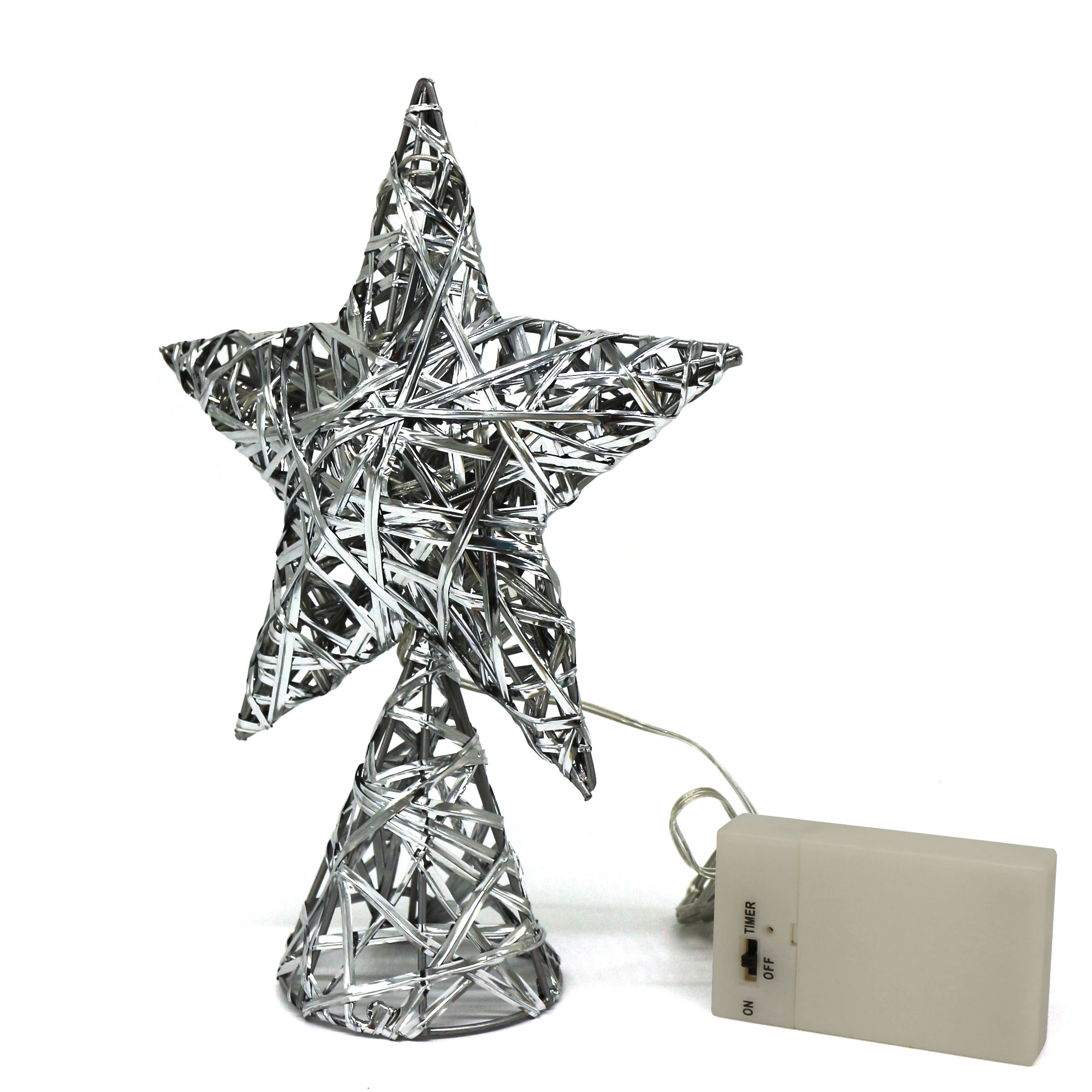 

Silver Tree Top Star with Timer Warm White LED 10-Lights (Three Functions) for Christmas Ornaments