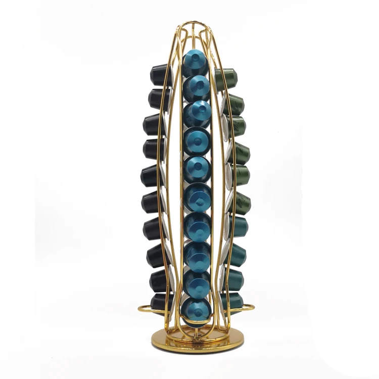 

Gold Metal Coffee Pod Stand Holder Storage Rack Organizer Shelf For Capsules Metal Spray Treatment, Black