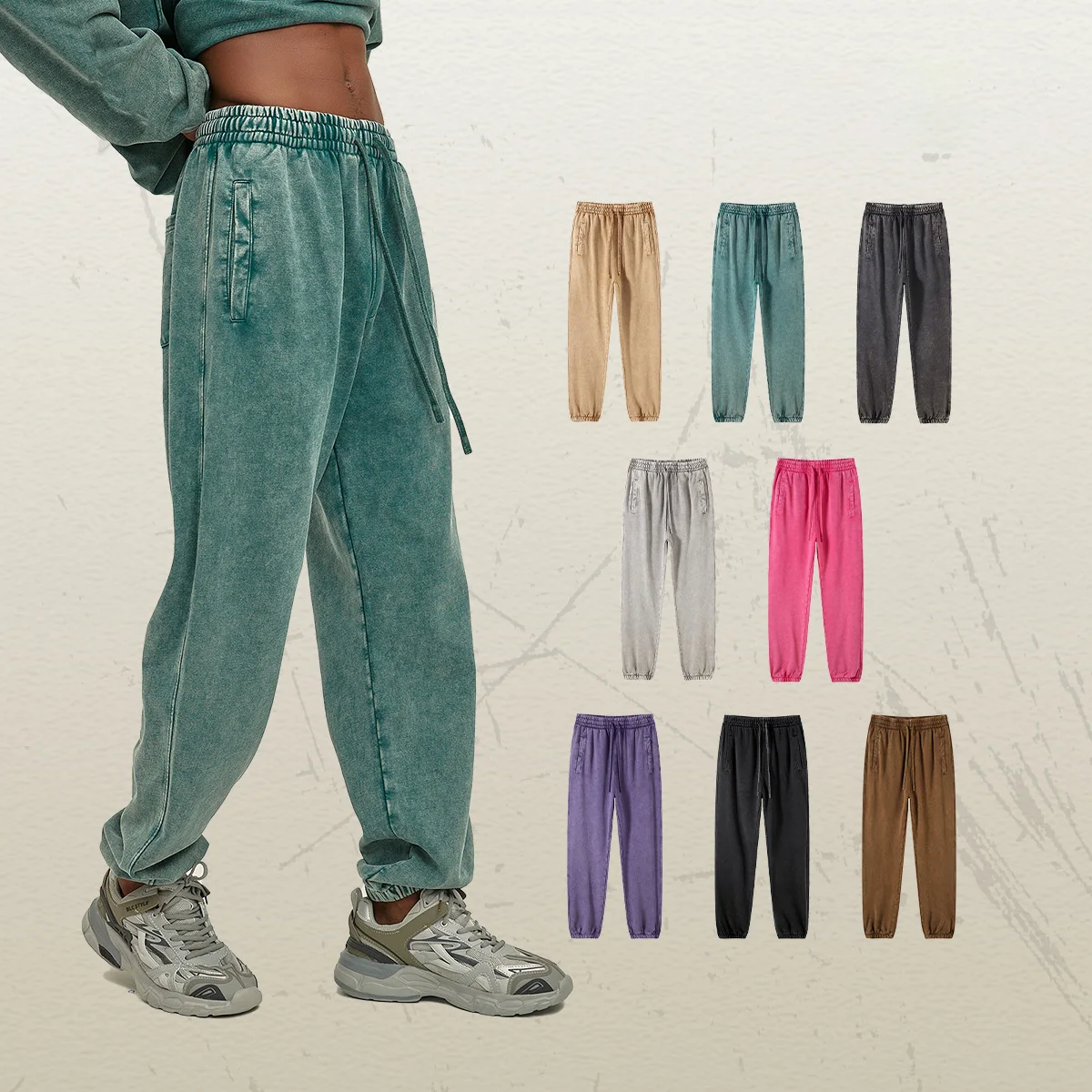 

Gelan 100% Cotton Vintage Heavy Weight Acid Washed Sweat Pants Winter Plain French Terry Custom SweatPants Letter