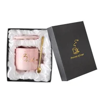 

wedding gift best love pink gilded ceramic marble mug set with lid spoon and giftbox