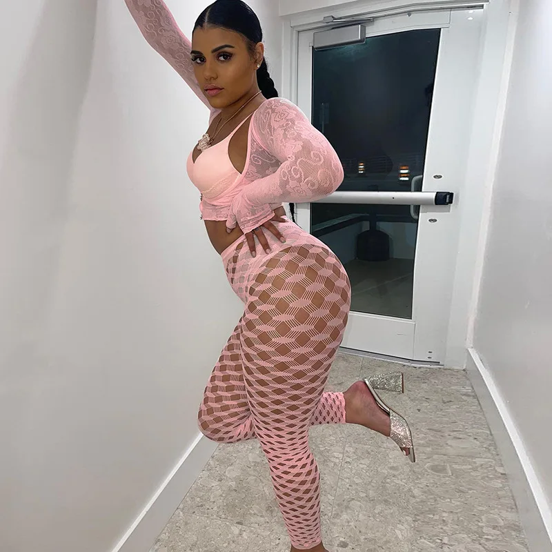 

X03397L Hollow out see-through trousers for girls hot wear club style slimming bodycon clothing, White