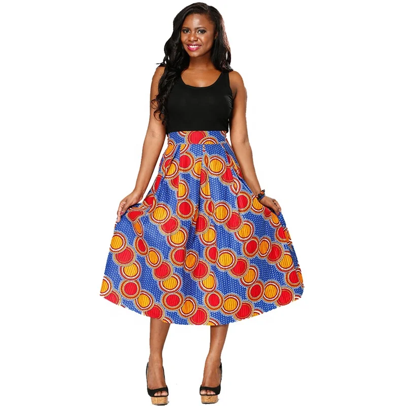 

2021 Shenbolen latest wax cotton African women clothing high waist midi length women skirt casual wearing skirt for ladies