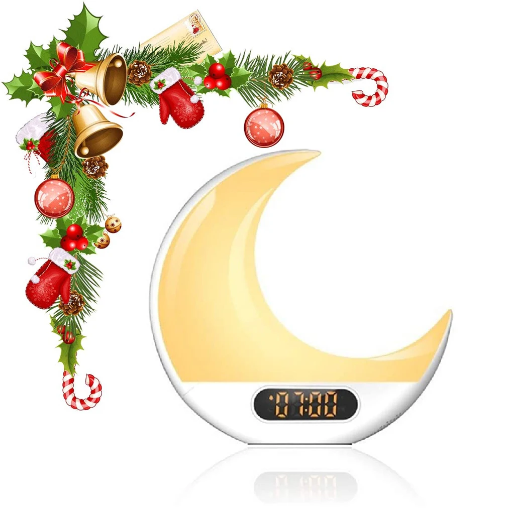 

Amazon Hot Sale Moon Shape Simulate Sunrise Sunset Wake Up Lamp Radio Alarm Clock