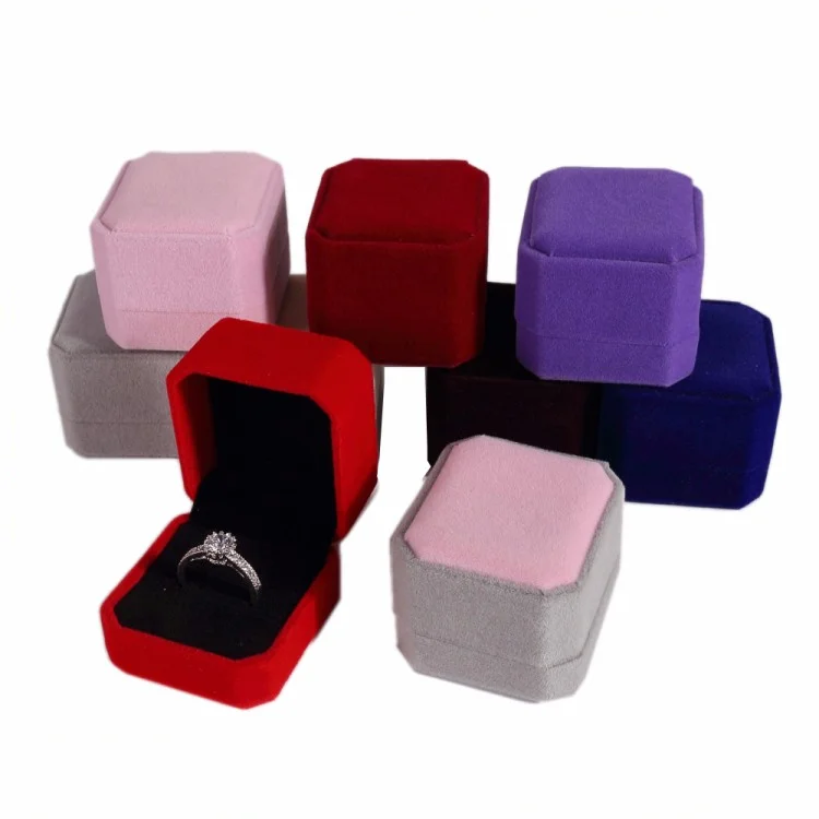 

Customize logo 10 Color Engagement Velvet Ornament Ring Packing Display Jewelry Storage Box