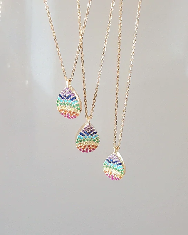

Cute Gold Colorful Dainty Elegant Rainbow Teardrop Necklace