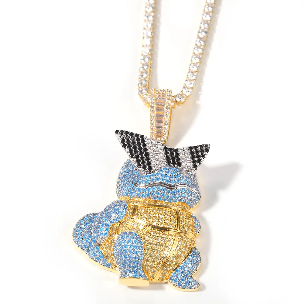 

Hip Hop Cartoon Jenny Tortoise Full Diamond Pendant Jewelry brass Zircon Fashion Squirtle Necklace, Gold,silver