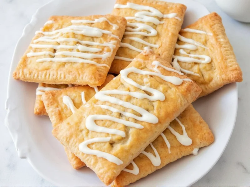 Finished homemade pop tarts with icing drizzle on plate