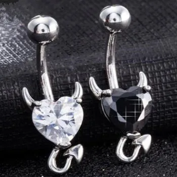 

1PC Steel Garnet Heart Zircon Crystal Devil Love Heart Belly Button Rings Navel Piercings Nombril Ombligo Women Fashion Jewelry