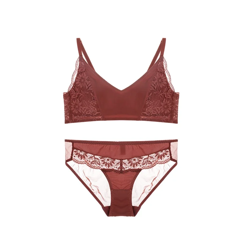 

Comfortable 1/2 cup bra push up women soft lace bra and panty sets, Red,skin,blue,army green