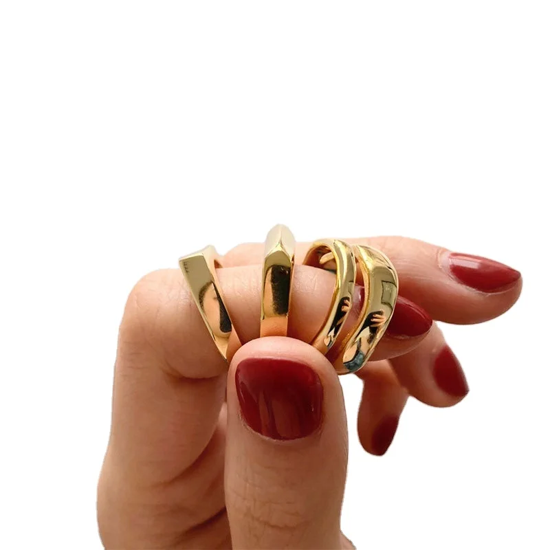 

Copper plated silver custom geometric rectangular smooth open female ring