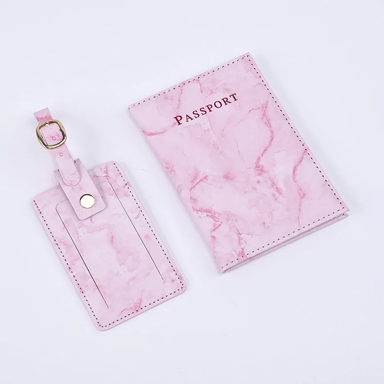 

2022 Hot Sale Travel Passport Holder Luggage Tag Sets Fashion Marble Pattern Pu Leather Passport Holder Cover And Luggage Tags