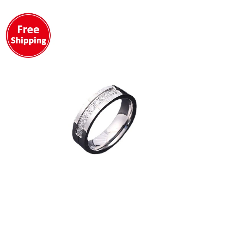 

free shipping/dorp shipping Stainless steel couple titanium steel diamond fashion micro inlaid ring, Optional