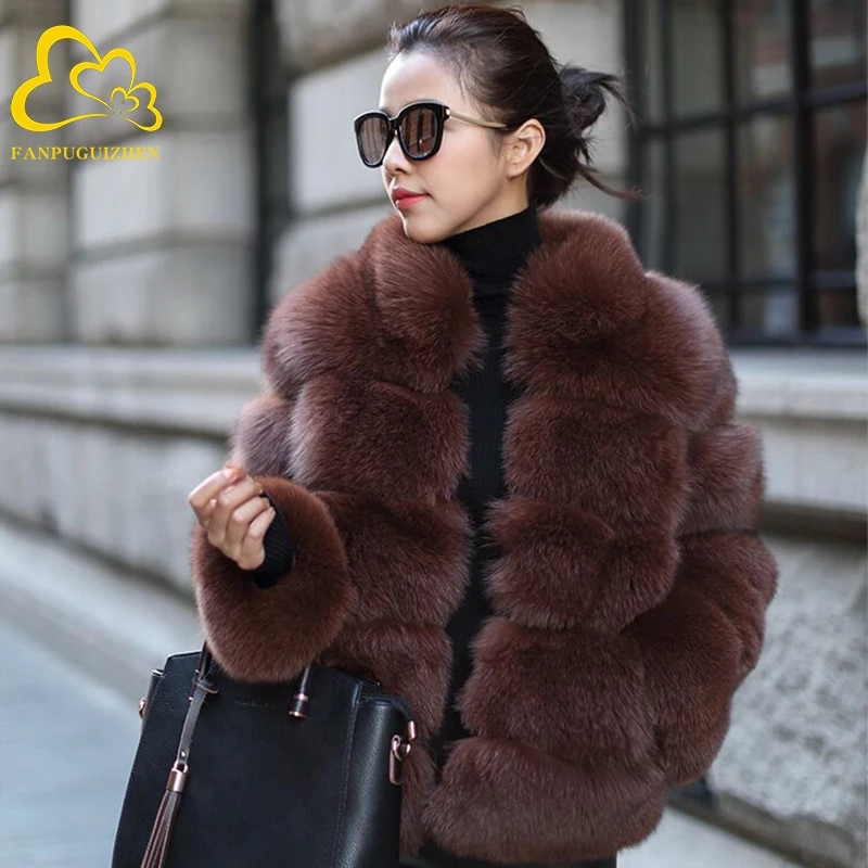 

fur coat Plus Size Coats Fashion Crop Style Fox Fur Jacket Full Sleeves Design Women Winter Fur Overcoat Women's Parkas Coats, Picture