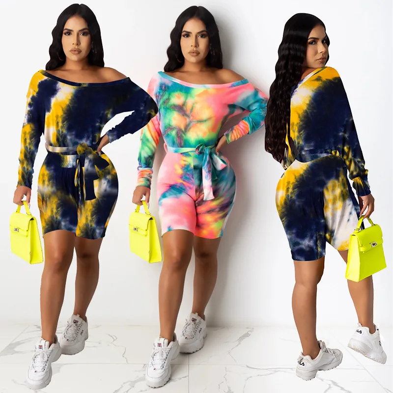 

Hot style cross-border women's tie-dye long sleeve jumpsuit