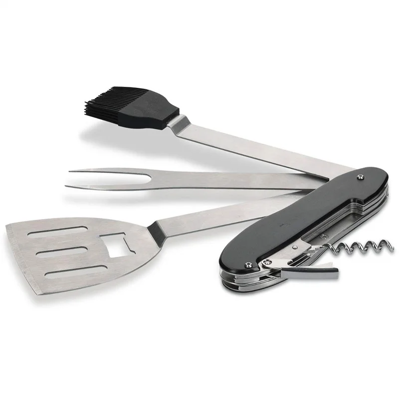 5in1 Bbq Multitool Folding Barbecue Grill Multitool Set With Spatula Fork Silicone Brush