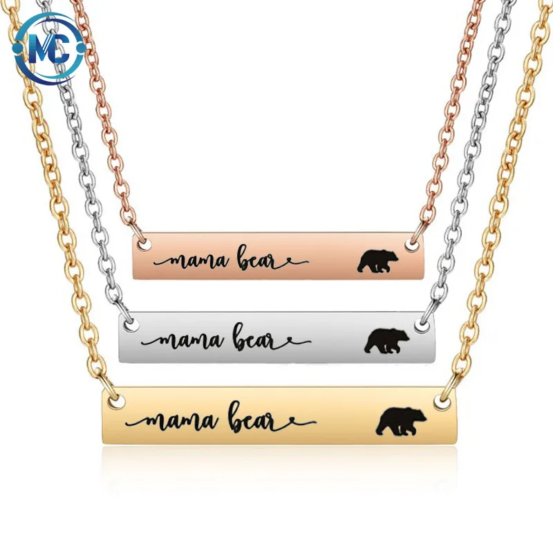 

2021 Custom Engraved Name Plate Blank Bar Necklace Gold Plated necklace women