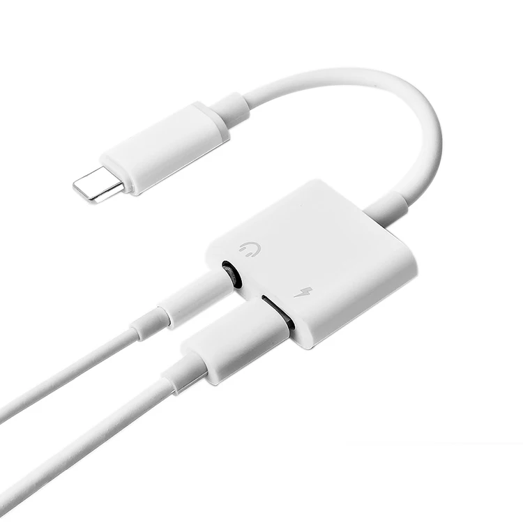 

2 in 1 dual ports headphones adapter audio charge spliter converter for mobile phone, White