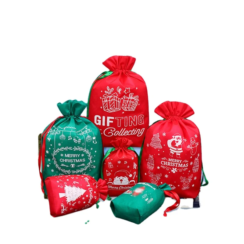 

Christmas Candy Gift Big Bag Cute Christmas Non-Woven Tote Bag Drawstring Pocket Gift for Children, As picture show