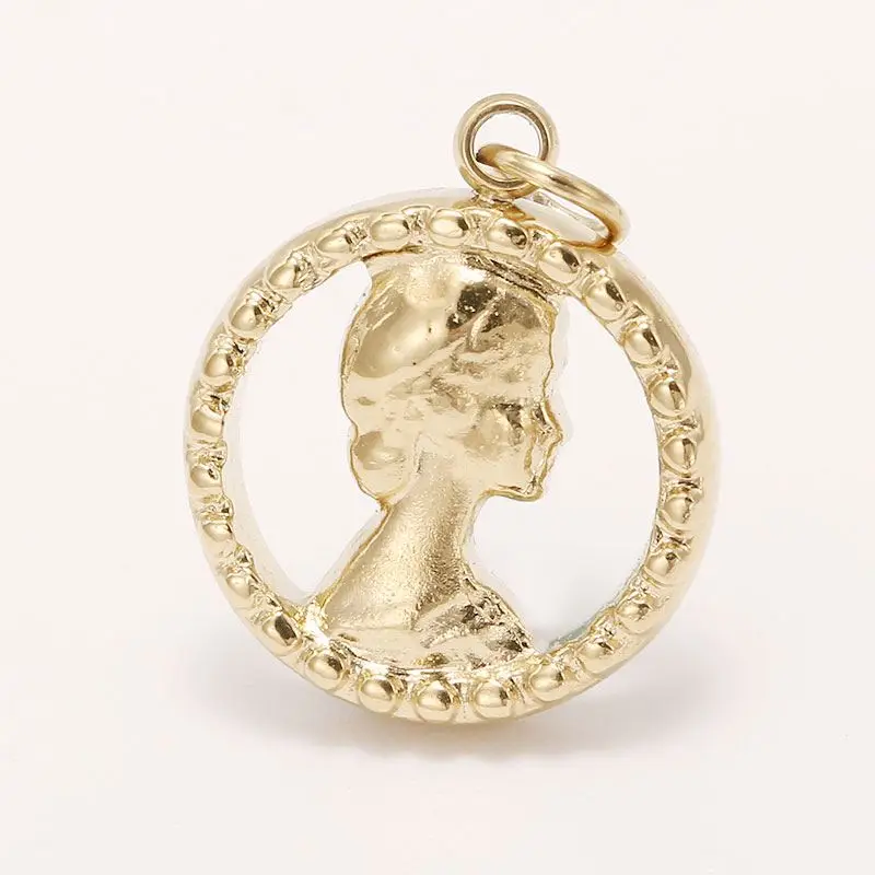 

Vintage Hollow Stainless Steel Gold Plated Jewelry Female portrait Necklace Pendant