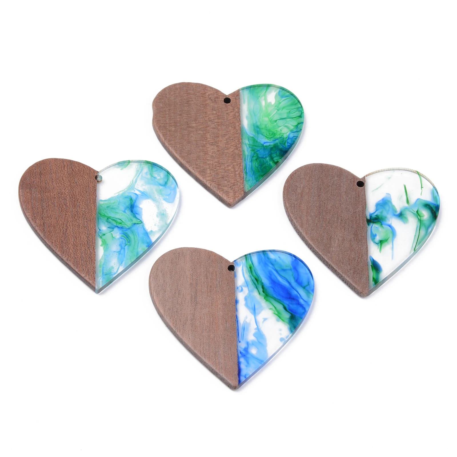 

PandaHall Two Tone Heart Green Resin & Walnut Wood Pendants