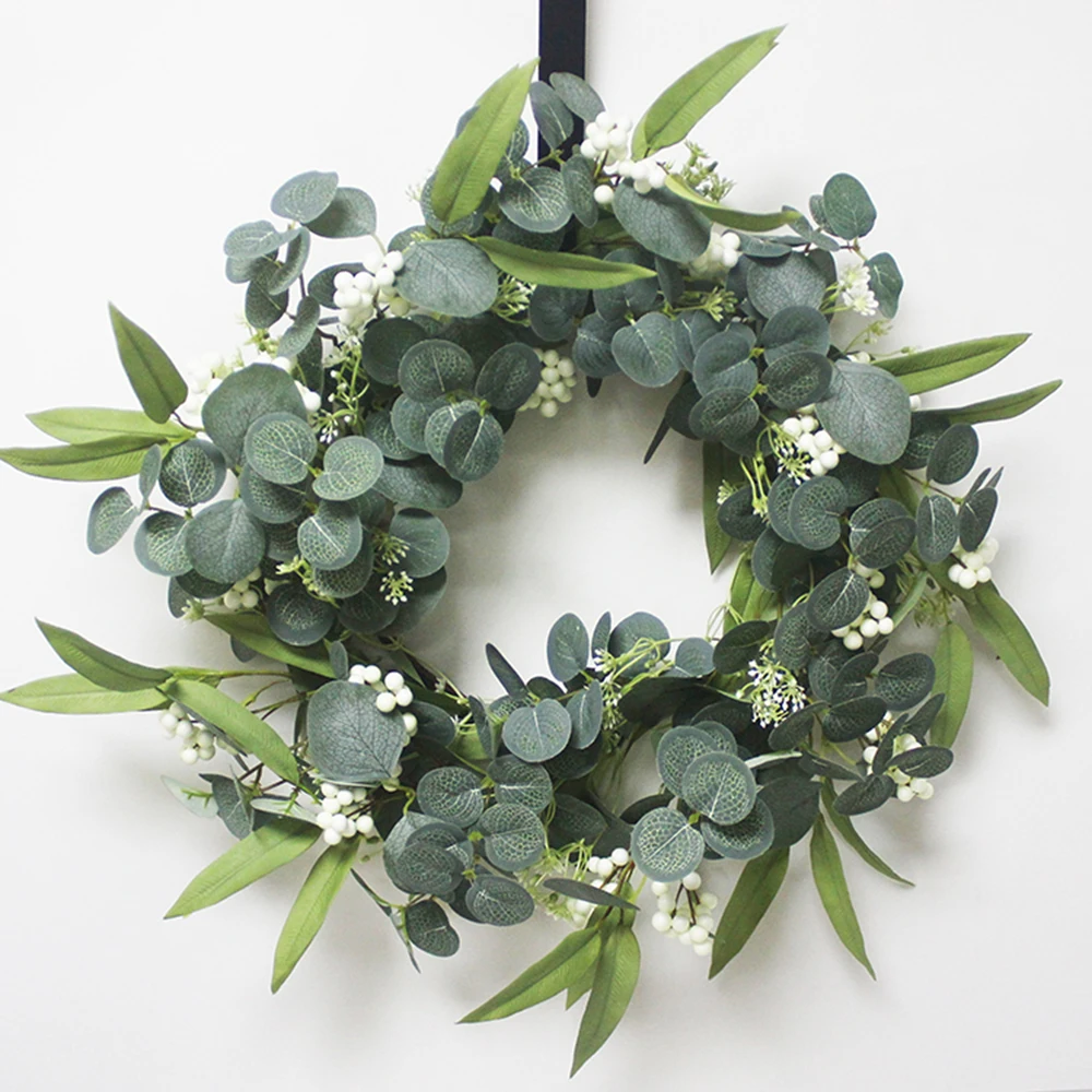 

20 Inches Artificial Green Eucalyptus Wreath Outdoor Ornaments for Front Door Wall Farmhouse Decor Simulate Eucalyptus Wreath, Green and other customized...