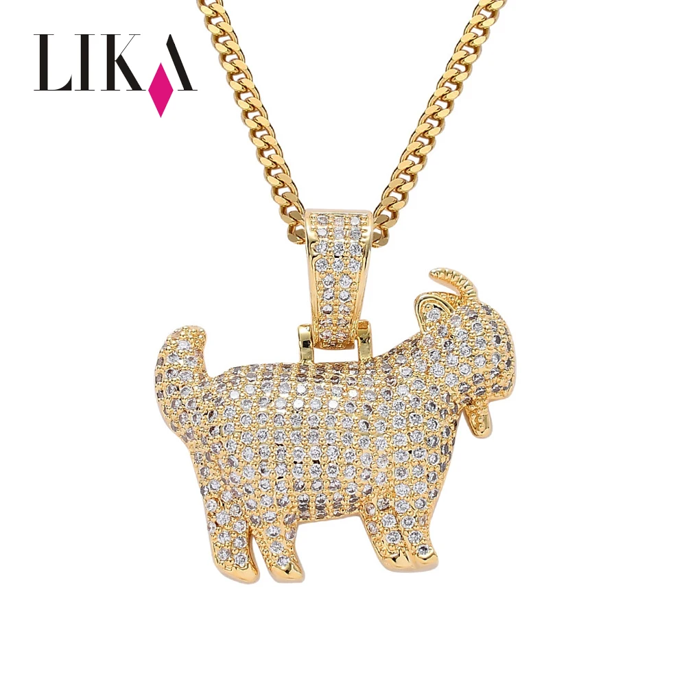 

LIKA European Personalized Hiphops Jewelry Real Gold Plated Pendant Necklace Iced Out Pave Cubic Zirconia Goat Pendant Necklace, Sliver gold