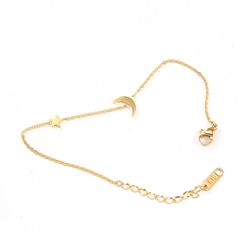 

Designer Charms Gold Plated Stainless Steel Star Moon Hollow Bracelet For Women Wholesale Jewelry