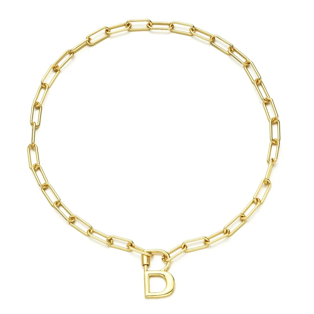 

Fashion 18k gold plated initial jewelry letter alphabet pendant chunky link necklace for women, Sliver/gold/rose gold