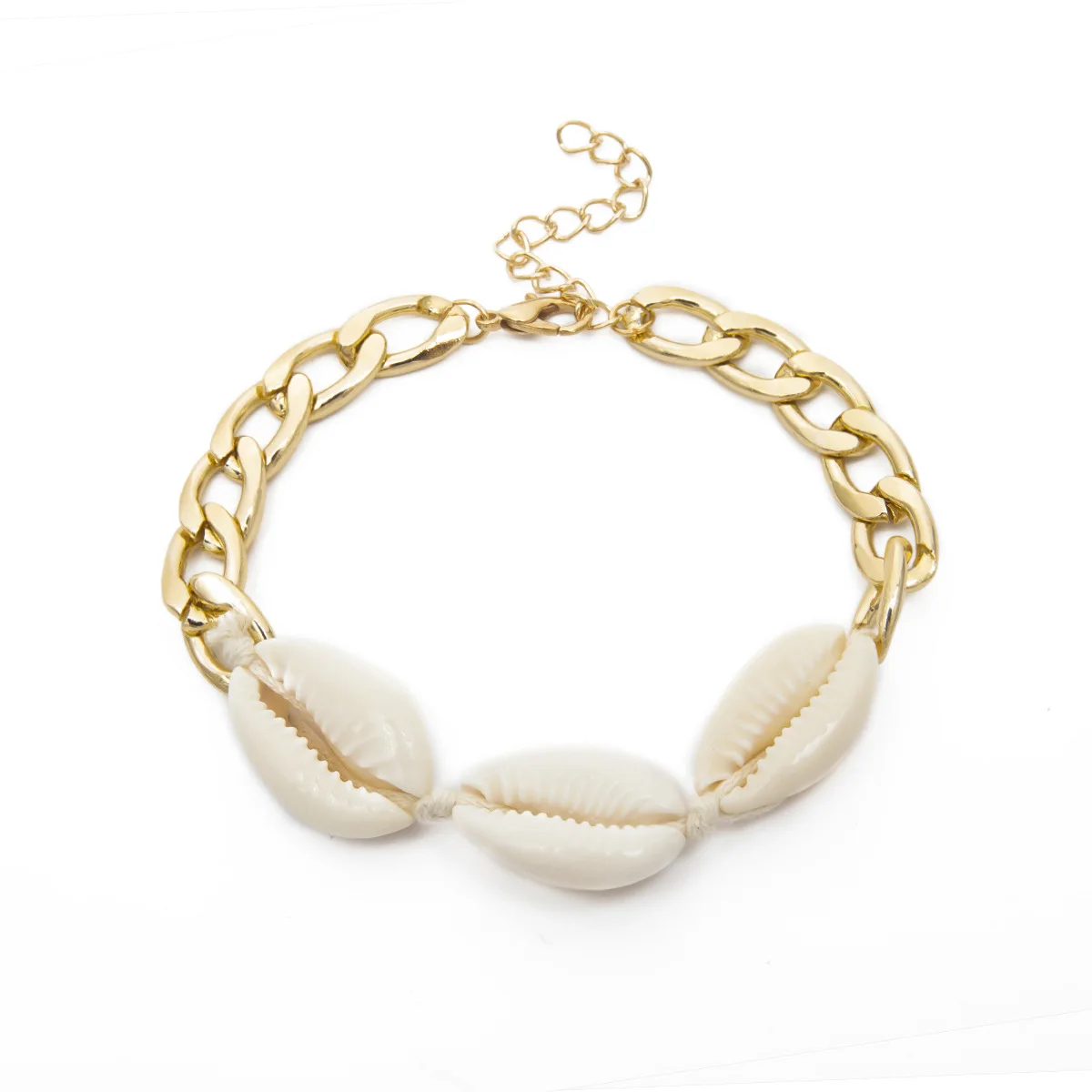 

2020 new design handmade cowrie sea ocean shell woven bracelet trendy beach jewelry anklet gold NK link chain shell bracelet, As photo