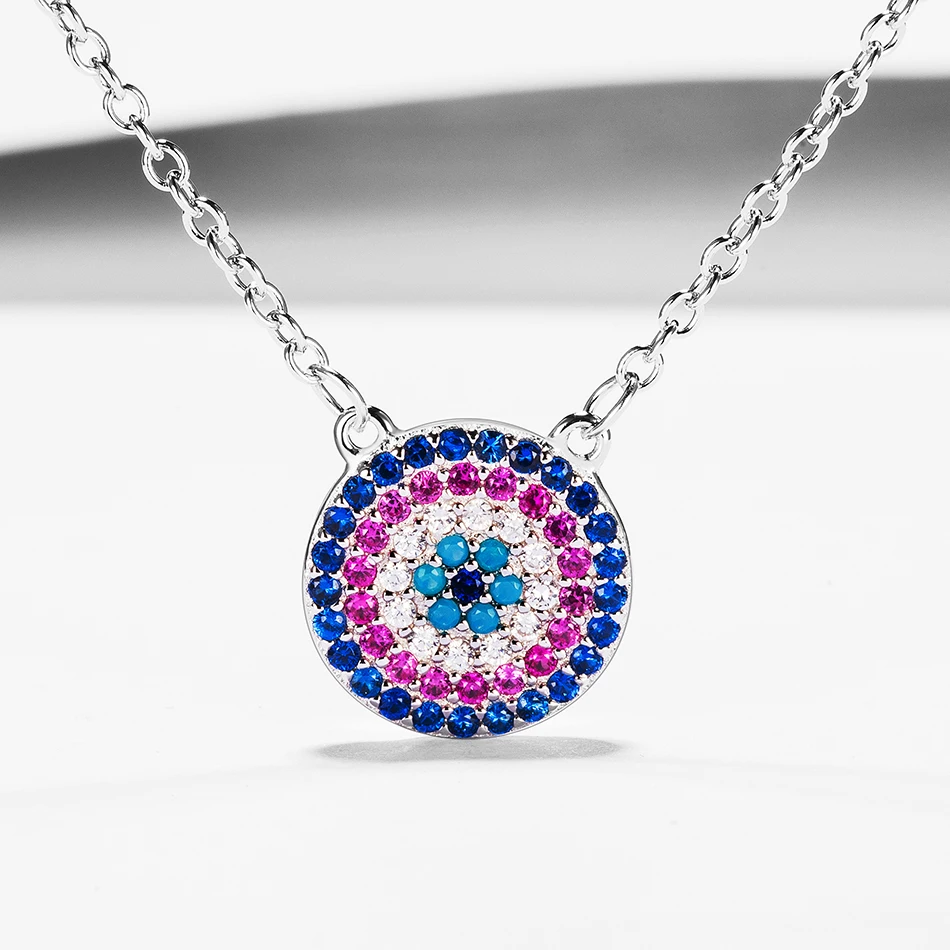 

Fashion 925 Sterling Silver Lucky Eye Necklace Colorful CZ Blue Eye Pendants Necklaces for Women real Silver Jewelry