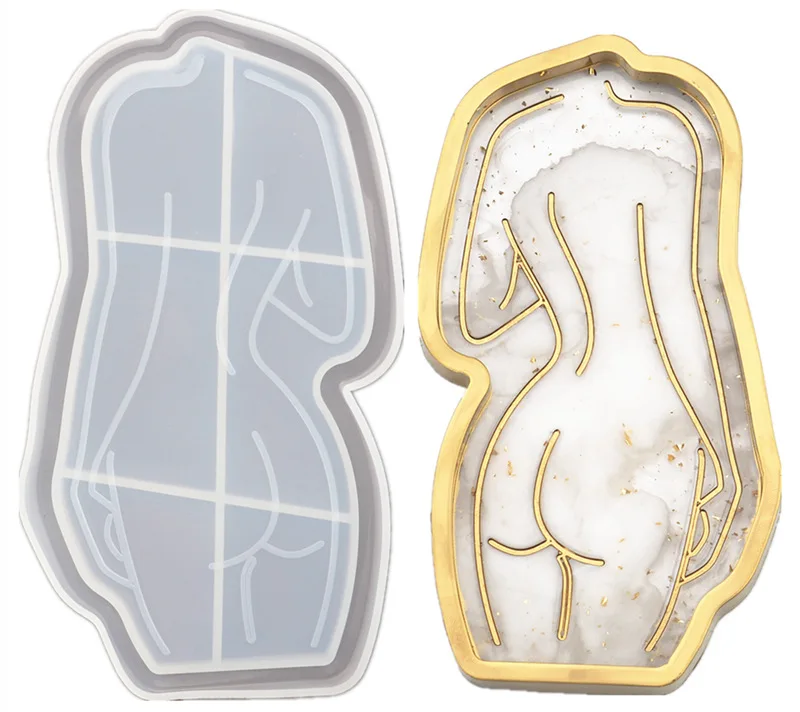 

DIY Epoxy crystal resin girl model body abstract dish plate mirror tray silicone mold, White