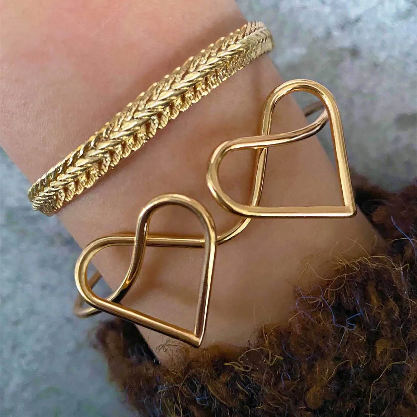 

2 Pcs/Set Fashionable Bohemia European American Double Love Wheat Ears Chain Bangle Set Bracelet Set Holiday Jewelry, Gold