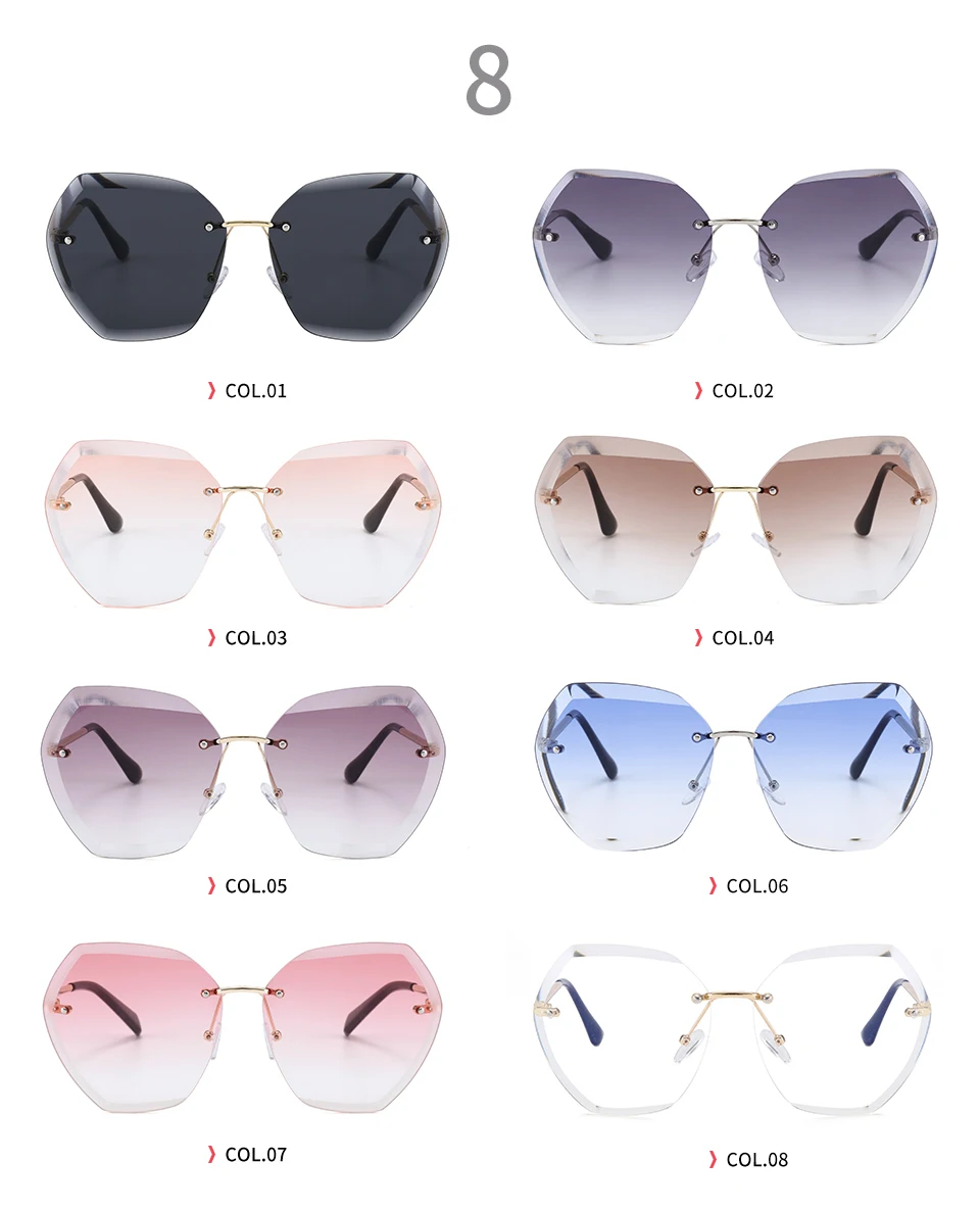 204101 Superhot Eyewear 2020 UV400 Oversized Shades Sun glasses Women Female Lady Rimless Sunglass