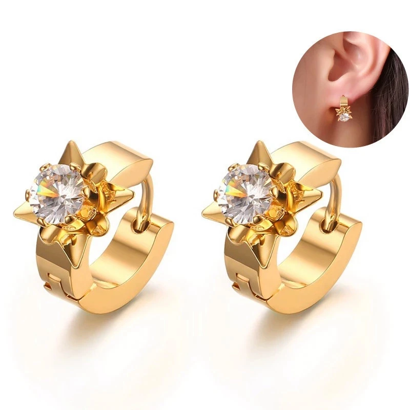 

Flower CZ Stud Earrings for Women Gold Color Stainless Steel Broncos Earrings Fashion Jewelry