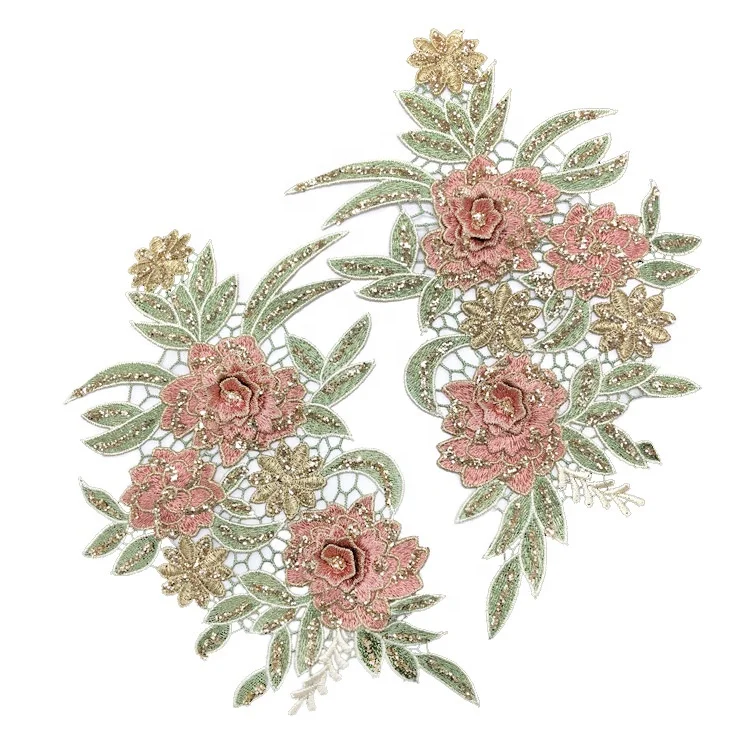 

New fashion beautiful 3d flower applique lace glitter shiny sewing patch, Accept customized color
