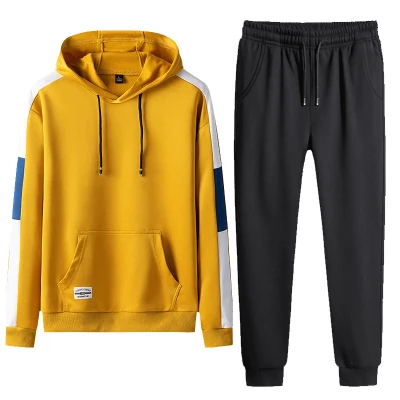 

winter men sports suit hooded sweat casual pants two piece set for men