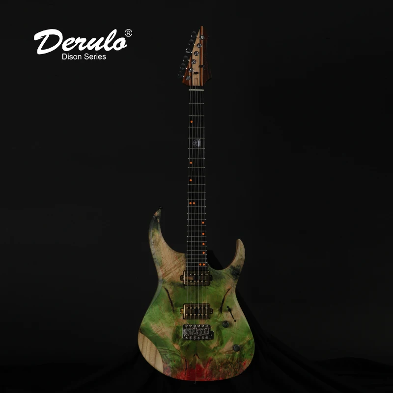 

Derulo Electric Guitar OEM Custom High Quality 9pieces BlackWalnutMaple &Rosewood &Ebony Neck Stablelized Buckeye Top Custombody