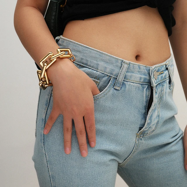 

Hip-hop fashion square button alloy thick chain exaggerated Cuban style new design ccb bracelet jewelry wholesale women