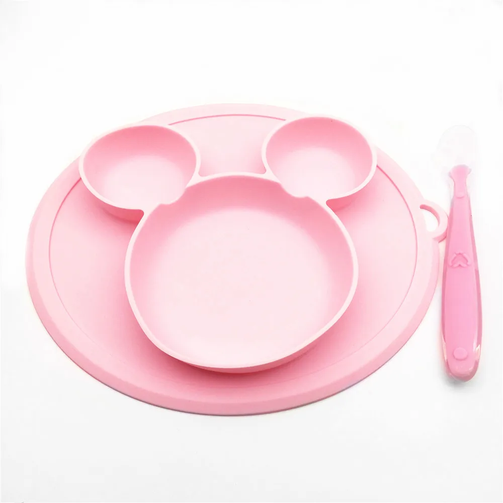 

Mickey shape cute Silicone Dinner Plates Tableware for Toddlers and Children Are Not Afraid of Falling baby suction bowl, Pink, blue, orange, lake blue, rose, gray, orange