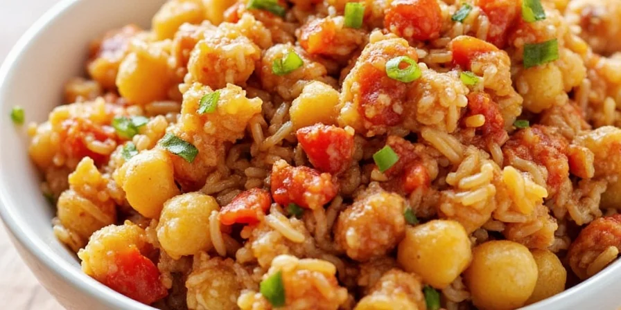 Black garlic and annatto oil jambalaya topping