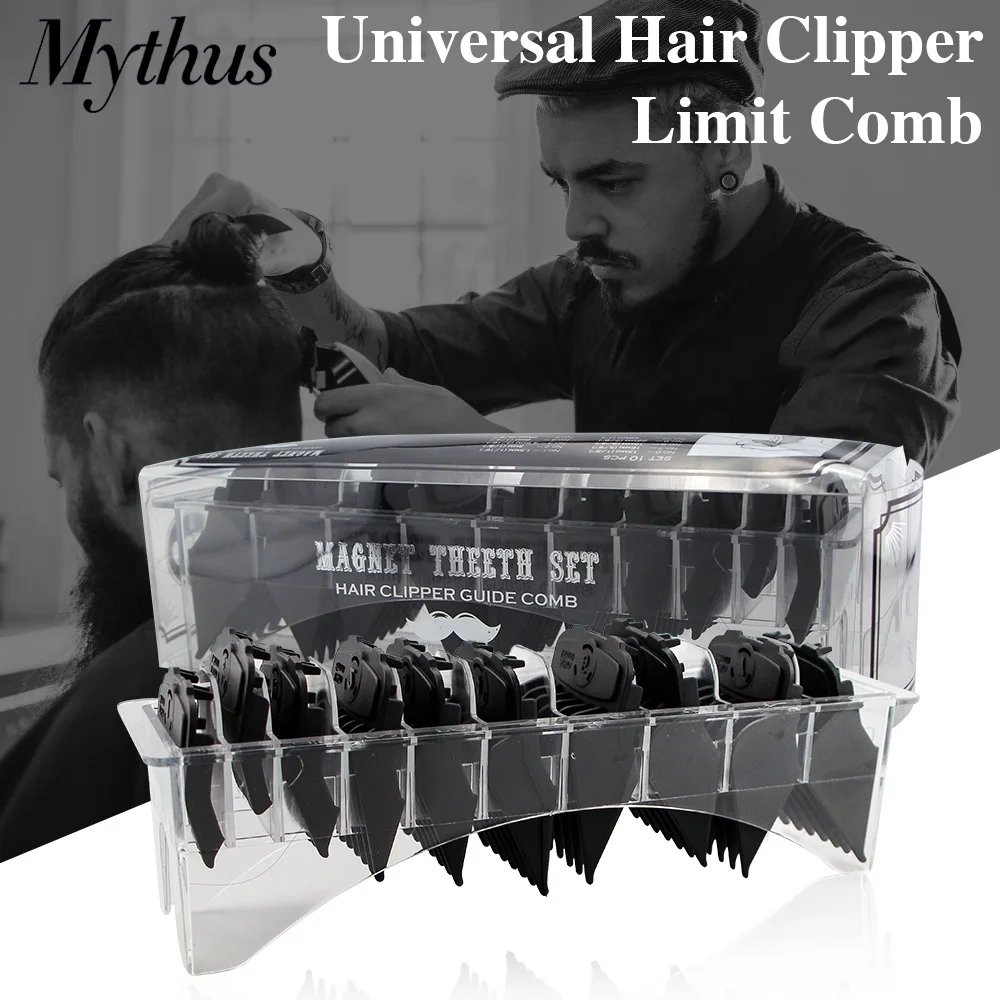 

Premium Black 10pcs Magnet Hair Clipper Limit Comb Magnetic Hair Trimmer Guards Universal Guide Combs