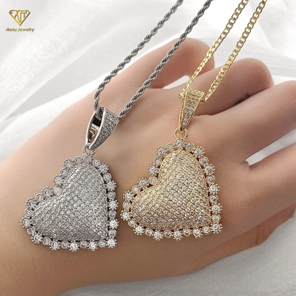 

Simple design full paved pendant gold filled cubic zirconia valentine's heart pendant jewelry necklace