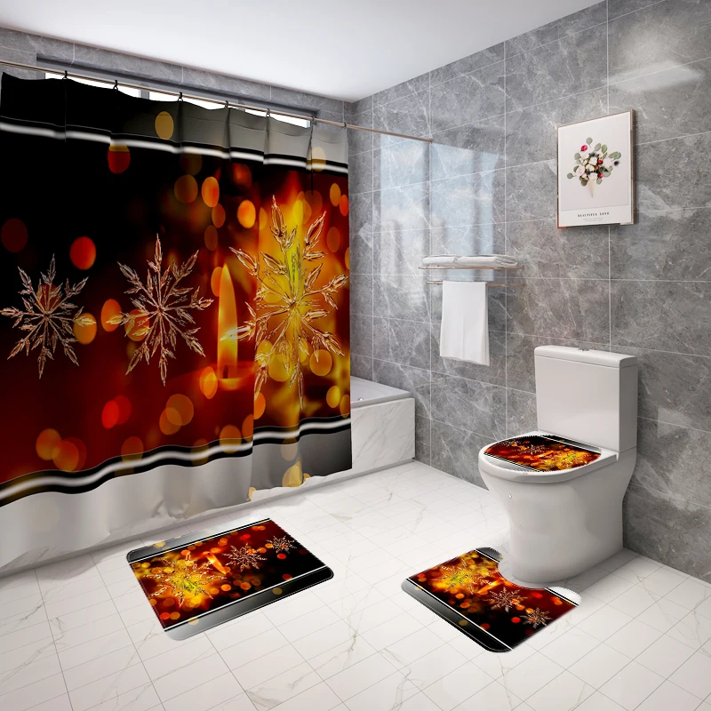 Christmas 3 pcs bathroom rug mat sets 1pc Printed Shower Curtain for Bathroom Decoration
