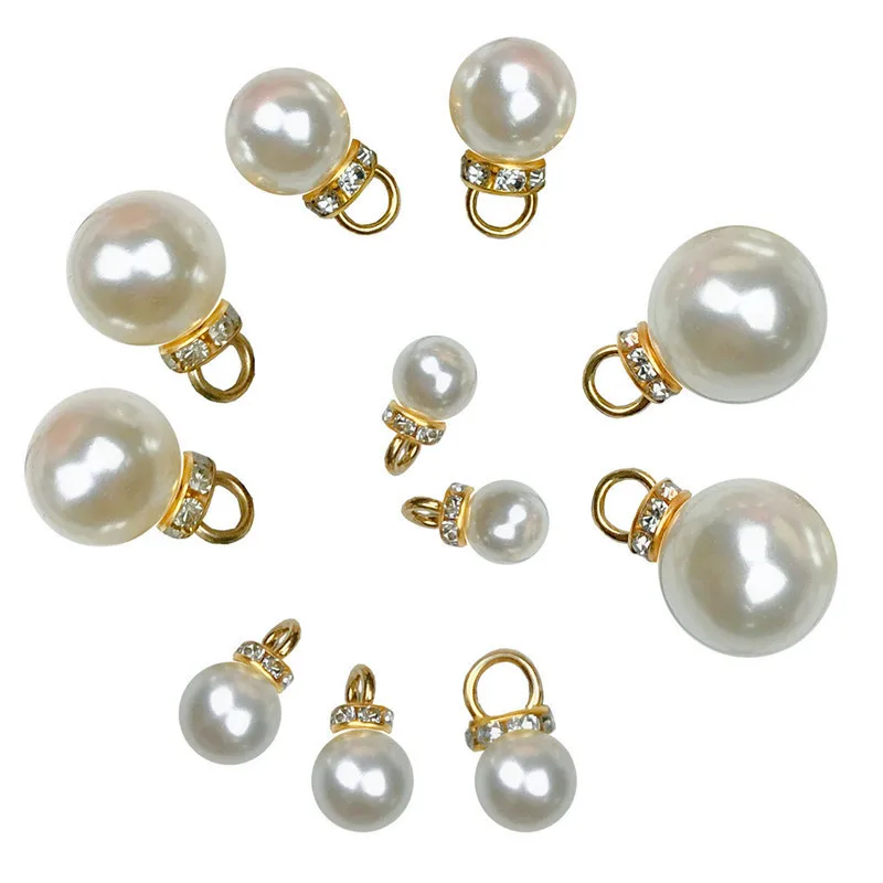 

Wholesale DIY Clothing Accessories Ladies ABS Pearl Pendant Charm Button Plastic With Gold Ring Rhinestone Pearl
